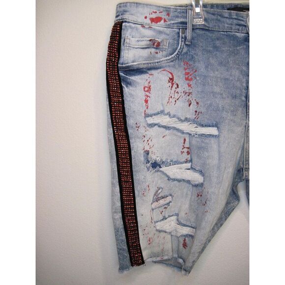 Jordan‎ Craig Legacy Edition Mens Distressed Denim Shorts Red Splatter size 44 - Picture 10 of 13